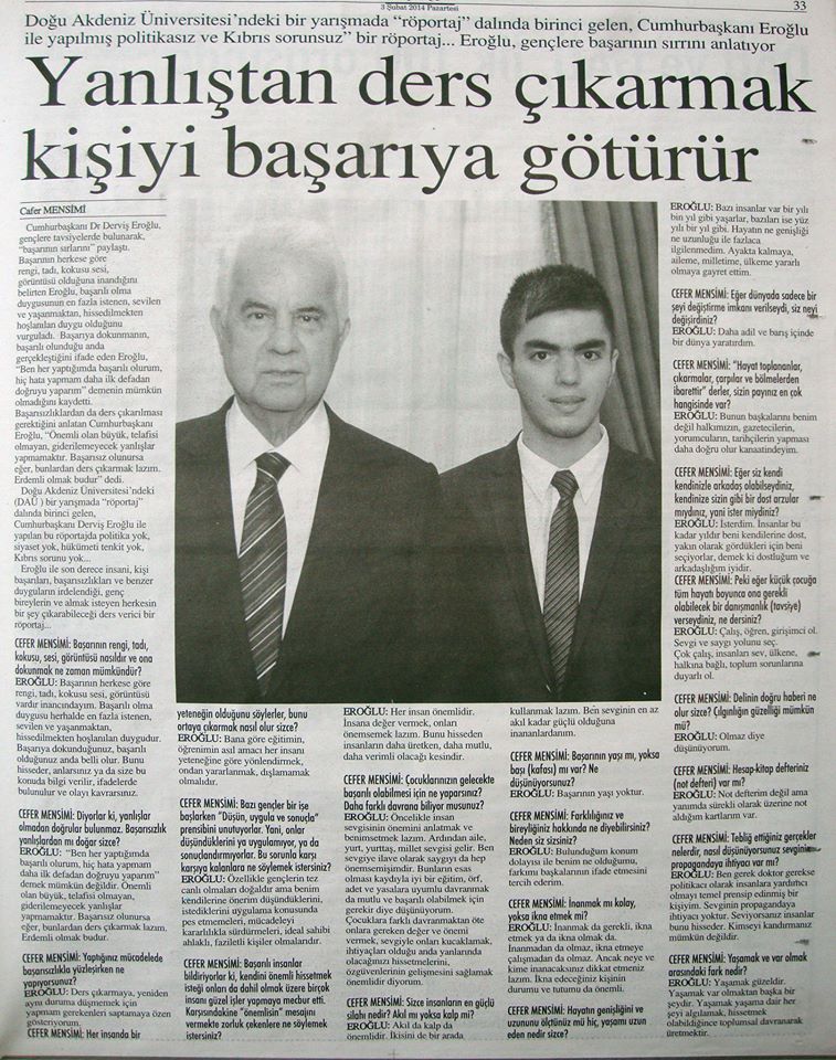 Derviş Eroğlu 'Yanlıştan ders çıkarmak kişiyi başarıya götürür'